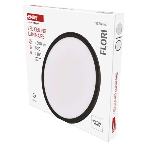 EMOS ZM1404, LED felületi lámpatest FLORI fekete, fehér, 18W, semleges fehér