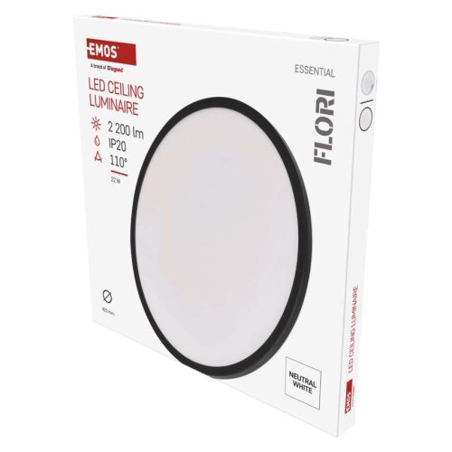 EMOS ZM1405, LED felületi lámpatest FLORI fekete, fehér, 22W, semleges fehér