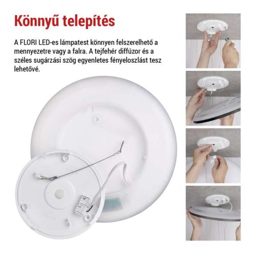 EMOS ZM1405, LED felületi lámpatest FLORI fekete, fehér, 22W, semleges fehér