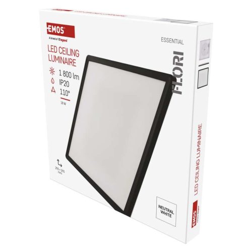 EMOS ZM1406, LED felületi lámpatest FLORI négyzet, fekete, 18W, semleges fehér