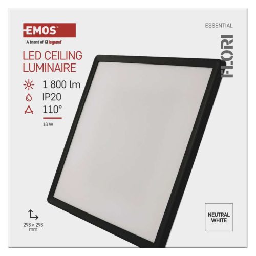 EMOS ZM1406, LED felületi lámpatest FLORI négyzet, fekete, 18W, semleges fehér