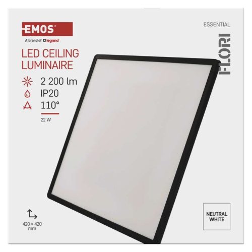 EMOS ZM1407, LED felületi lámpatest FLORI négyzet, fehér, 22W, semleges fehér