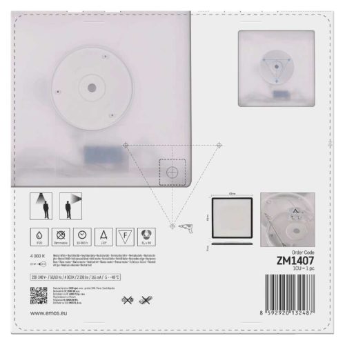 EMOS ZM1407, LED felületi lámpatest FLORI négyzet, fehér, 22W, semleges fehér