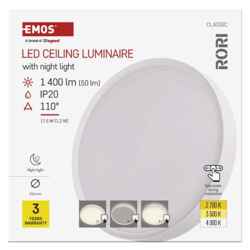 EMOS ZM4400, LED felületi lámpatest RORI kerek, fehér, 17W, CCT