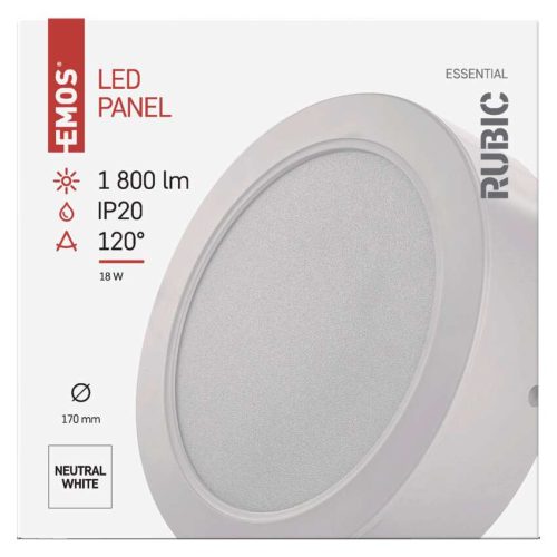 EMOS ZM5442, LED felületi lámpatest RUBIC, kerek, fehér, 18W, természetes fehér