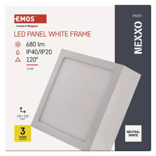 EMOS ZM6125, LED felületi lámpatest NEXXO, négyzet, fehér, 7,6W,Természetes fehér