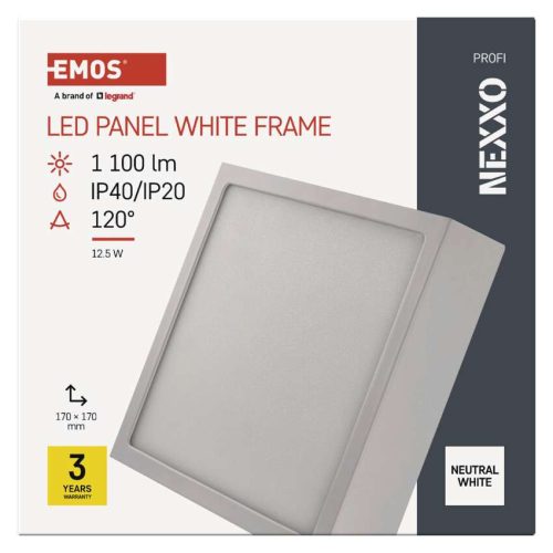 EMOS ZM6135, LED felületi lámpatest NEXXO, négyzet, fehér, 12,5W,Természetes fehér