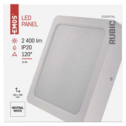EMOS ZM6452, LED felületi lámpatest RUBIC, négyzet, fehér, 24W, természetes fehér