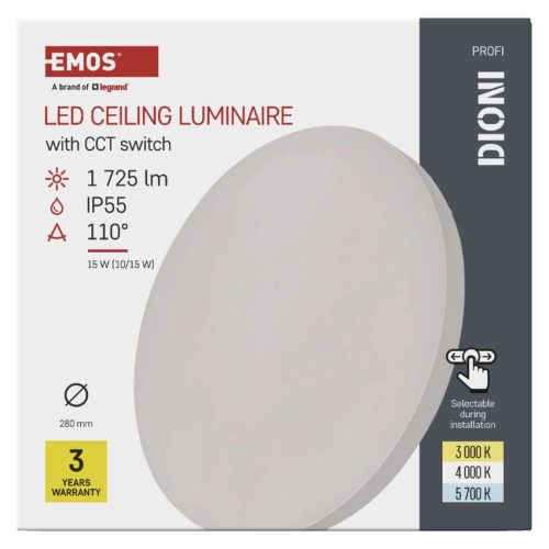 EMOS ZM7150, LED felületi lámpatest DIONI kerek, fehér, 15W, CCT