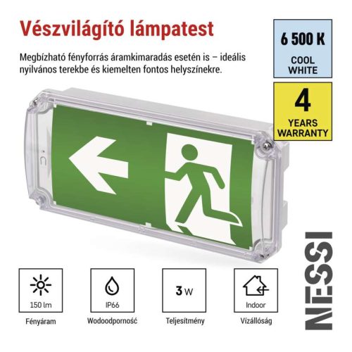 EMOS ZN2120, EMOS LED vészvilágító lámpatest NESSI 3W 3 óra IP66