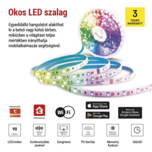 EMOS ZPW218R, GoSmart LED szalag WiFi 2m, 11W, 750lm, RGB/CCT