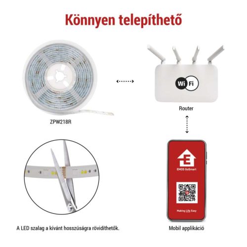 EMOS ZPW218R, GoSmart LED szalag WiFi 2m, 11W, 750lm, RGB/CCT