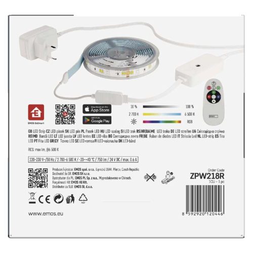 EMOS ZPW218R, GoSmart LED szalag WiFi 2m, 11W, 750lm, RGB/CCT