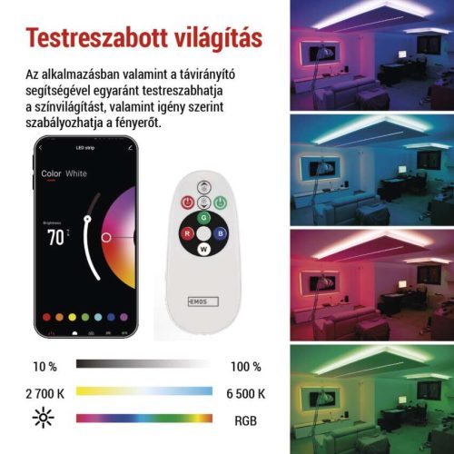 EMOS ZPW518R, GoSmart LED szalag WiFi 5m, 22W, 1400lm, RGB/CCT
