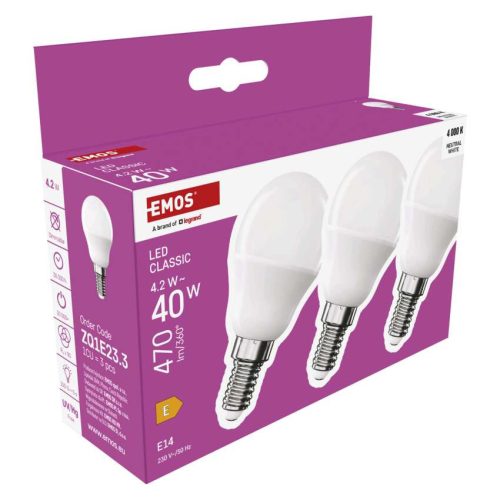 EMOS ZQ1E23-3, LED izzó Classic Mini Globe / E14 / 4,2 W (40 W) / 470 lm / Természetes fehér