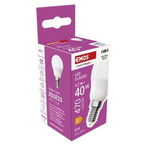 EMOS ZQ1E23, LED izzó Classic Mini Globe / E14 / 4,2 W (40 W) / 470 lm / Természetes fehér