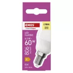EMOS ZQ1E41, LED izzó Classic Mini Globe / E14 / 6,5 W (60 W) / 806 lm / Meleg fehér