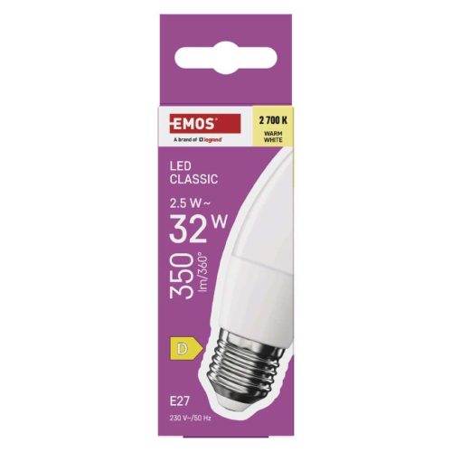 EMOS ZQ4D11, LED izzó Classic gyertya / E27 / 2,5 W (32 W) / 350 lm / Meleg fehér