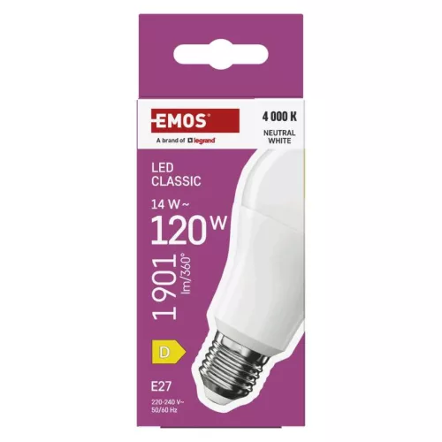 EMOS ZQ5D76, LED izzó Classic A60 / E27 / 14 W (120 W) / 1901 lm / Természetes fehér