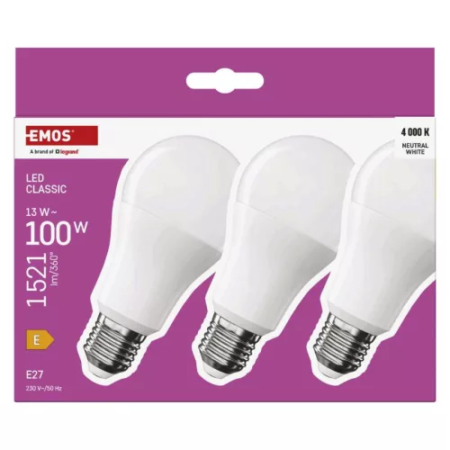 EMOS ZQ5E63-3, LED izzó Classic A60 / E27 / 13 W (100 W) / 1521 lm / Természetes fehér