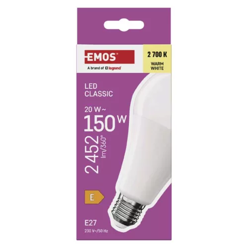 EMOS ZQ5E81, LED izzó Classic A80 / E27 / 20 W (150 W) / 2452 lm / Meleg fehér