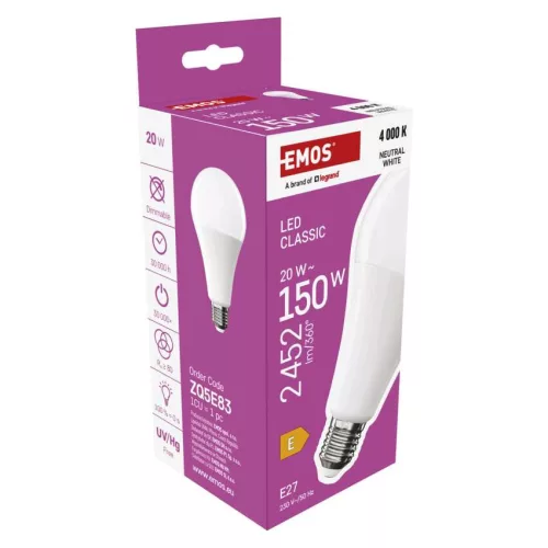 EMOS ZQ5E83, LED izzó Classic A80 / E27 / 20 W (150 W) / 2452 lm / Természetes fehér