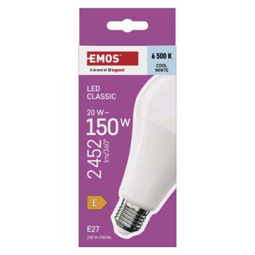 EMOS ZQ5E84, LED izzó Classic A80 / E27 / 20 W (150 W) / 2452 lm / Hideg fehér