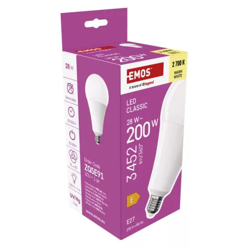 EMOS ZQ5E91, LED izzó Classic A95 / E27 / 28 W (200 W) / 3452 lm / Meleg fehér