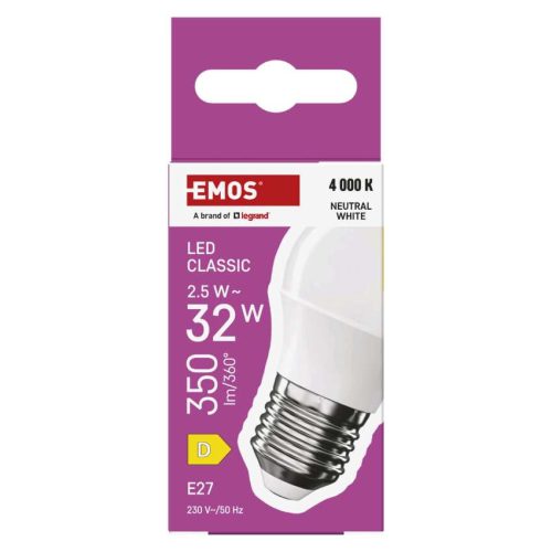 EMOS ZQ6D13, LED izzó Classic Mini Globe / E27 / 2,5 W (32 W) / 350 lm / Természetes fehér