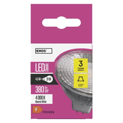 EMOS ZQ8434, LED izzó Classic MR16 / GU5,3 / 4,5 W (31 W) / 380 lm / természetes fehér