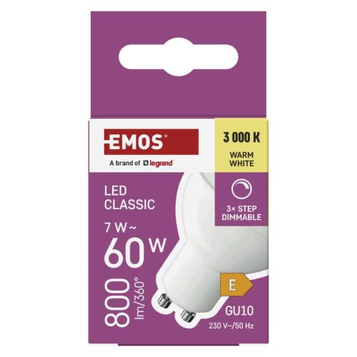 EMOS ZQ8E42S, LED izzó Classic MR16 / GU10 / 7 W (60 W) / 800 lm / meleg fehér / dimmelhető