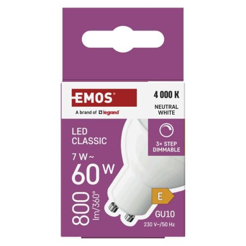 EMOS ZQ8E44S, LED izzó Classic MR16 / GU10 / 7 W (60 W) / 800 lm / Természetes fehér / dimmelhető