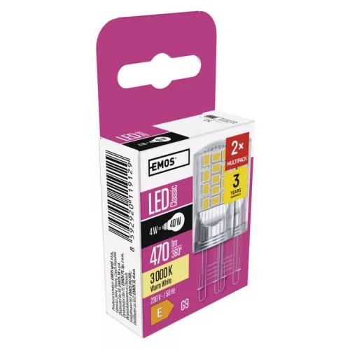EMOS ZQ9544.2, LED izzó Classic JC / G9 / 4 W (40 W) / 470 lm / meleg fehér 2db