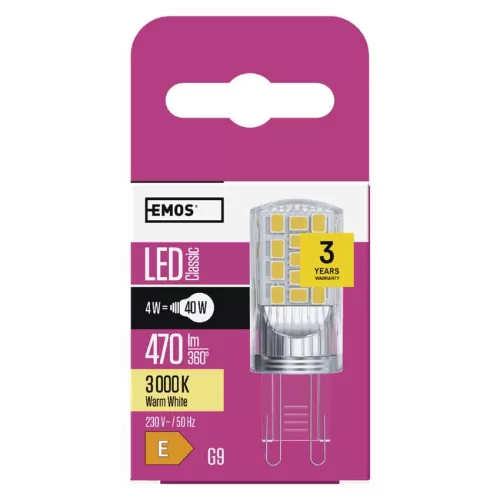 EMOS ZQ9544, LED izzó Classic JC / G9 / 4 W (40 W) / 470 lm / meleg fehér