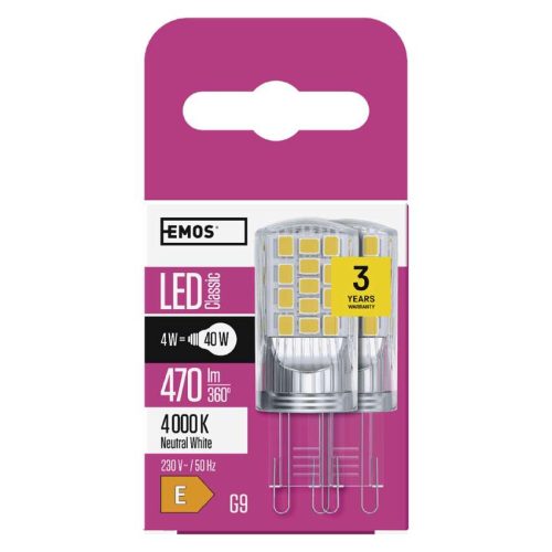 EMOS ZQ9545.2, LED izzó Classic JC / G9 / 4 W (40 W) / 470 lm / természetes fehér 2db