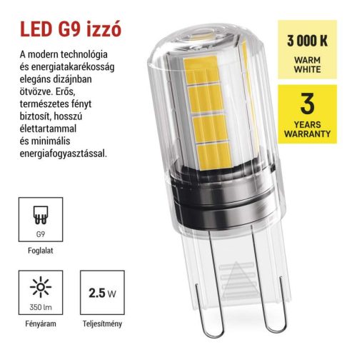 EMOS ZQ9D12, LED izzó Classic JC / G9 / 2,5 W (32 W) / 350 lm / meleg fehér