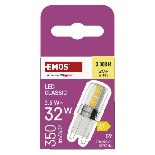 EMOS ZQ9D12, LED izzó Classic JC / G9 / 2,5 W (32 W) / 350 lm / meleg fehér