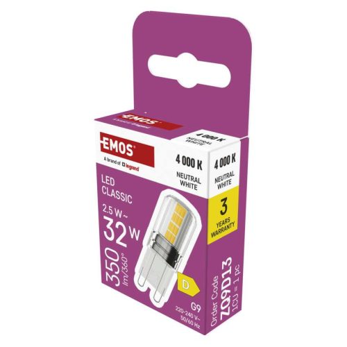 EMOS ZQ9D13, LED izzó Classic JC / G9 / 2,5 W (32 W) / 350 lm / Természetes fehér
