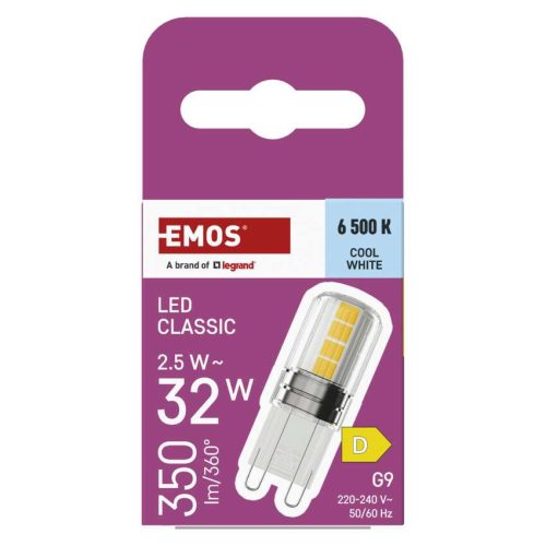EMOS ZQ9D14, LED izzó Classic JC / G9 / 2,5 W (32 W) / 350 lm / Hideg fehér