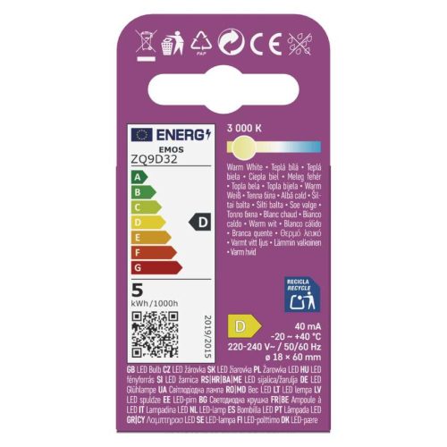 EMOS ZQ9D32, LED izzó Classic JC / G9 / 4,3 W (48 W) / 600 lm / Meleg fehér