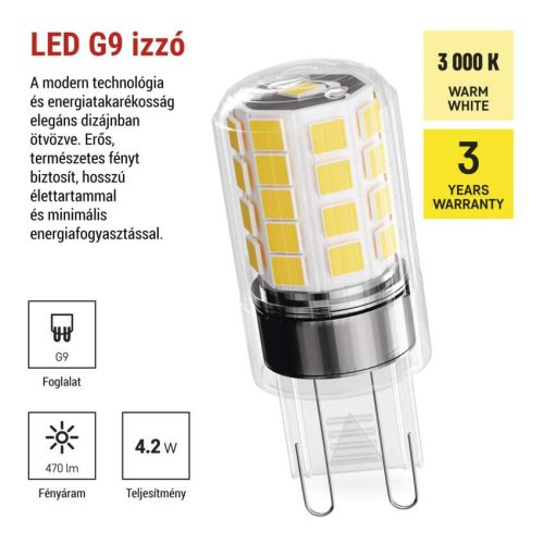 EMOS ZQ9E22, LED izzó Classic JC / G9 / 4,2 W (40 W) / 470 lm / meleg fehér