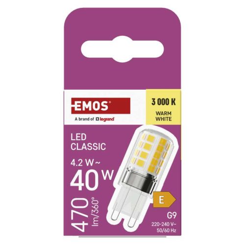 EMOS ZQ9E22, LED izzó Classic JC / G9 / 4,2 W (40 W) / 470 lm / meleg fehér