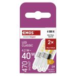 EMOS ZQ9E23-2, LED izzó Classic JC / G9 / 4,2 W (40 W) / 470 lm / Természetes fehér / 2 pcs