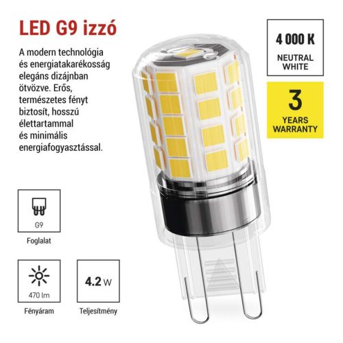 EMOS ZQ9E23, LED izzó Classic JC / G9 / 4,2 W (40 W) / 470 lm / Természetes fehér