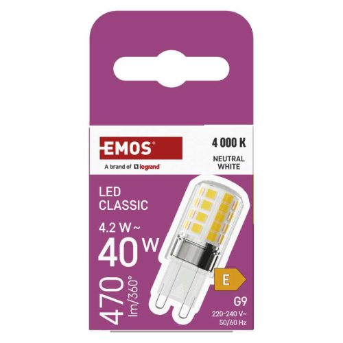 EMOS ZQ9E23, LED izzó Classic JC / G9 / 4,2 W (40 W) / 470 lm / Természetes fehér