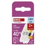 EMOS ZQ9E24-2, LED izzó Classic JC / G9 / 4,2 W (40 W) / 470 lm / Hideg fehér / 2 pcs