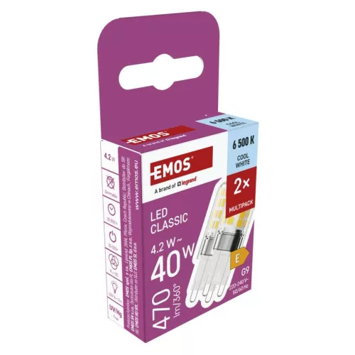 EMOS ZQ9E24-2, LED izzó Classic JC / G9 / 4,2 W (40 W) / 470 lm / Hideg fehér / 2 pcs