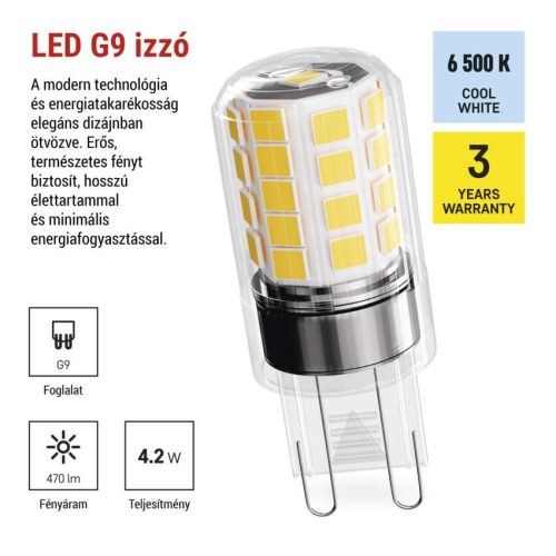 EMOS ZQ9E24, LED izzó Classic JC / G9 / 4,2 W (40 W) / 470 lm / Hideg fehér