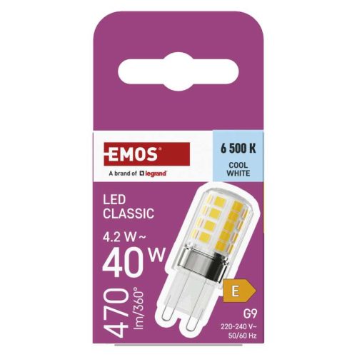 EMOS ZQ9E24, LED izzó Classic JC / G9 / 4,2 W (40 W) / 470 lm / Hideg fehér