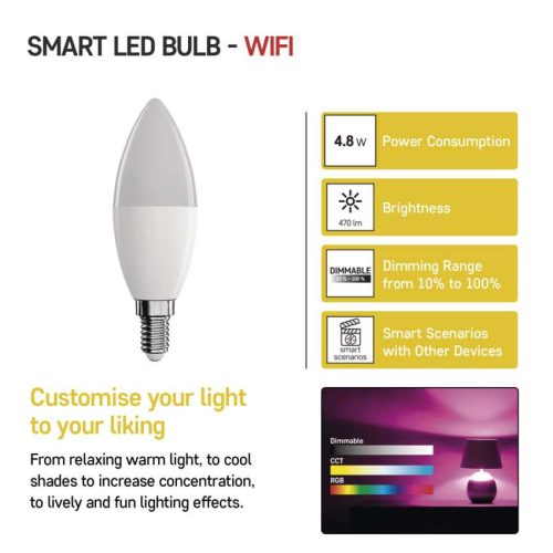 EMOS ZQW322R, LED izzó GoSmart gyertya / E14 / 4,8 W (40 W) / 470 lm / RGB / dimmelhető / Wi-Fi
